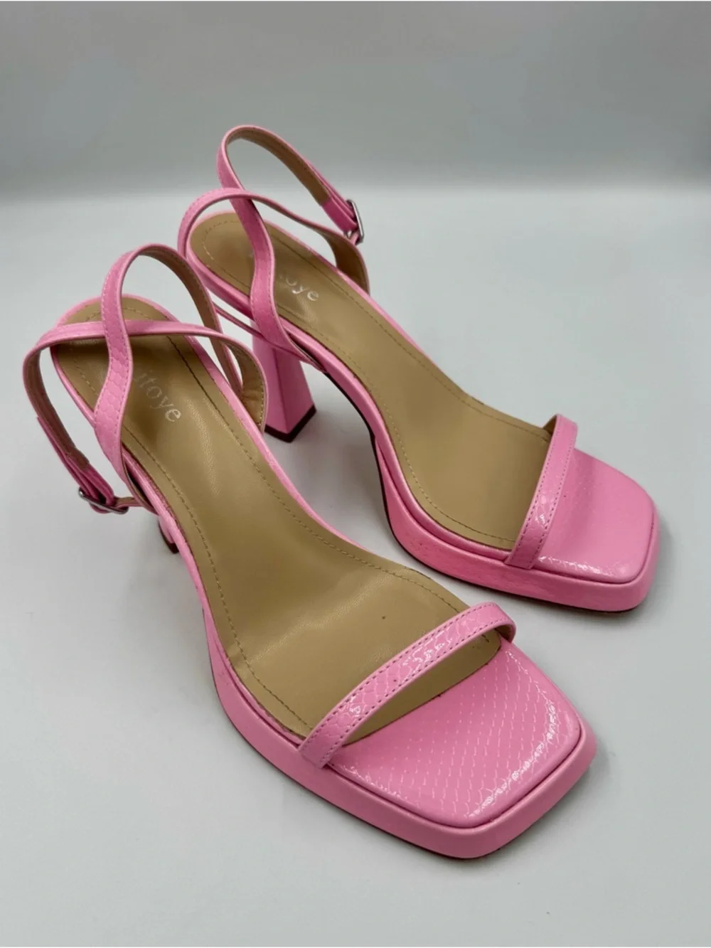 Pink Snakeskin Platform Sandals Square Toe Flare Heel Barbiecore Size 7